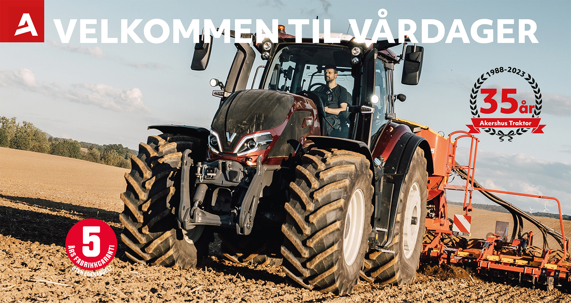 våronnbilde av traktor med tekst